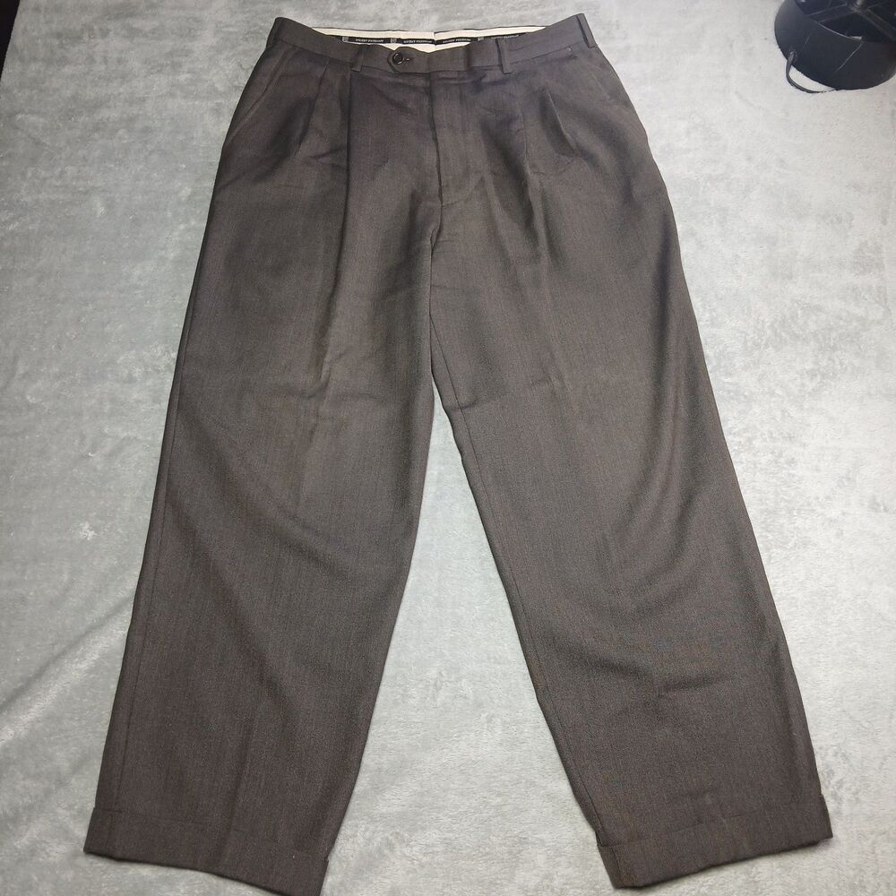 Hickey Freeman Men 34x30 34 x 30 Brown Merino Wool Dress Pants Trousers FLAWS